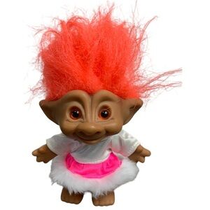 Vtg  Ace Novelty Treasure Troll Doll 90s Orange Hair Red Wishstone Gem Earmmuffs